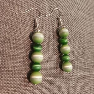 Dark Green and Lime Cat's Eye Glass Earrings Retro Y2K - New Item (2")